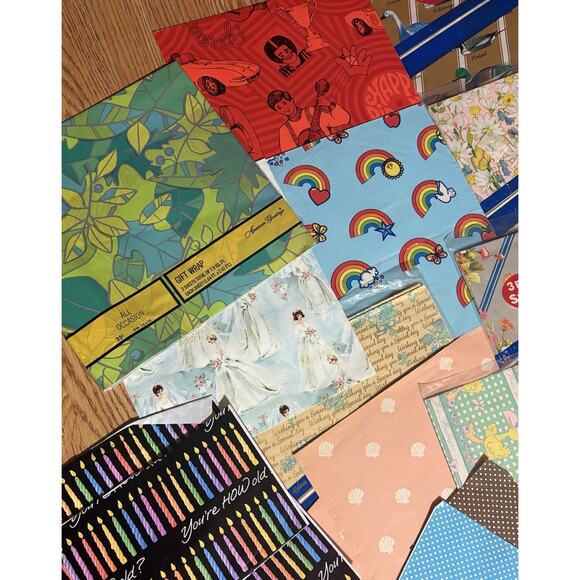 Vintage Wrapping Paper Lot Mixed Designs 1960s 1990s New Sheets Gift Wrap - Picture 2 of 7